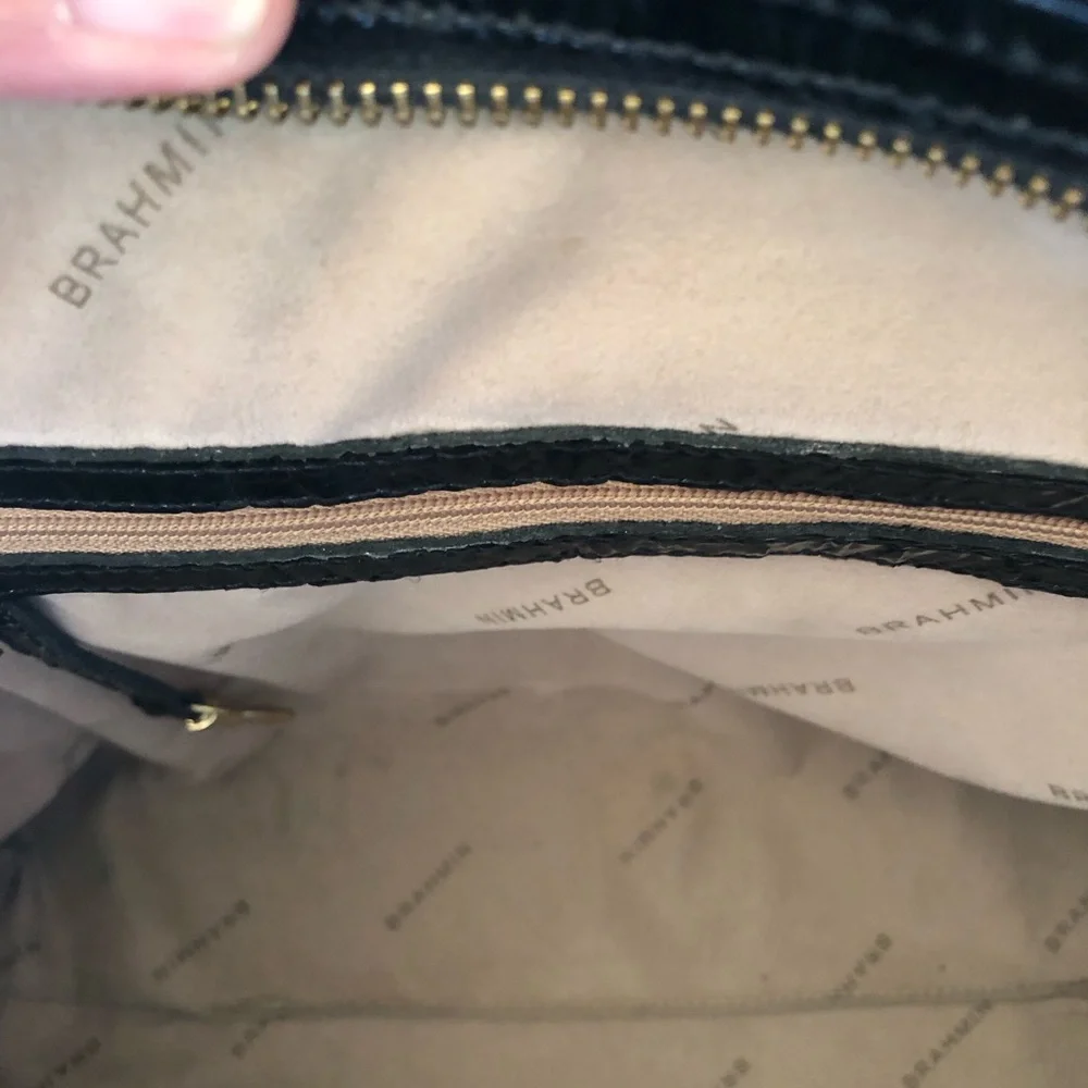 Black Brahmin Croc Embossed Satchel in EUC 14”W x 10” H x 4” D. Handle drop 10” - Picture 9 of 10